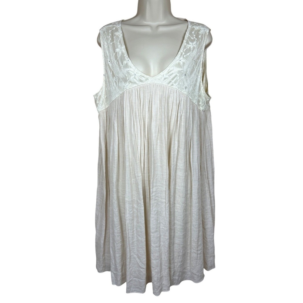 Paisley Vine Sleeveless Dress Women 2XL Cream Lace Yoke Boho Babydoll Monochrome